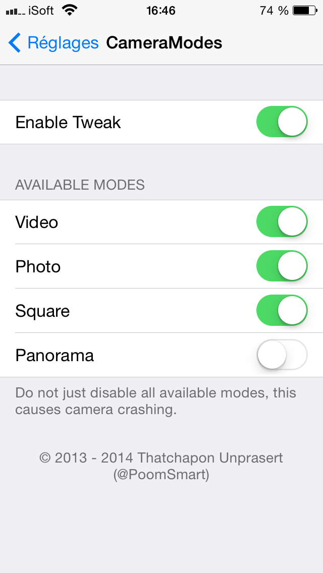 reglages cameramodes