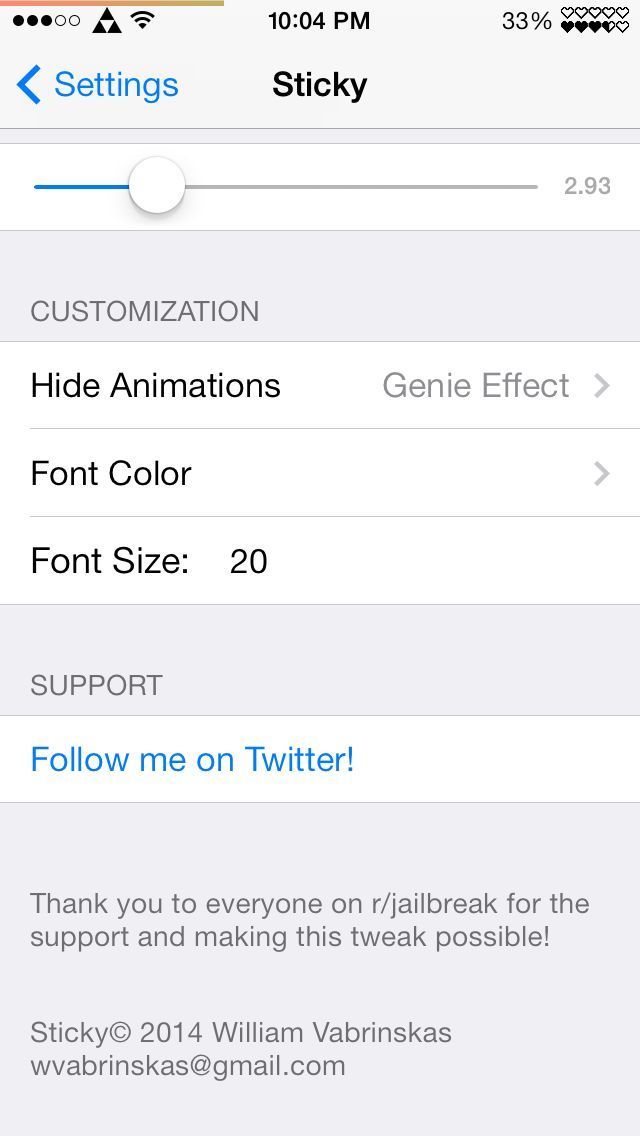 tweak sticky réglages tweak sticky réglages