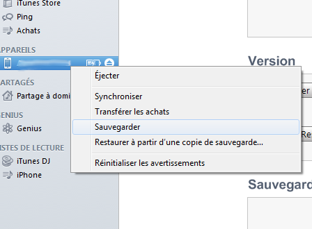 Sauvegarde iTunes Sauvegarde iTunes