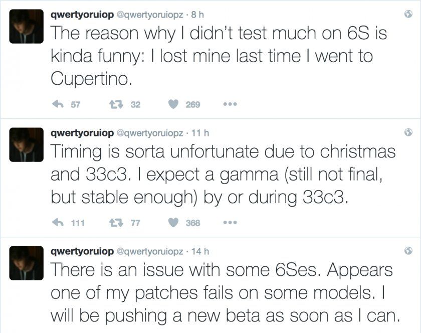 tweets luca todesco iphone 6s ios 10 jailbreak